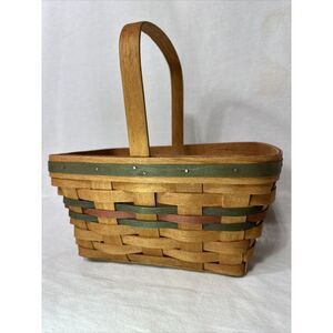 Longaberger Basket‎ Medium with Handle 1990 Signed Green and Red 11x11x8